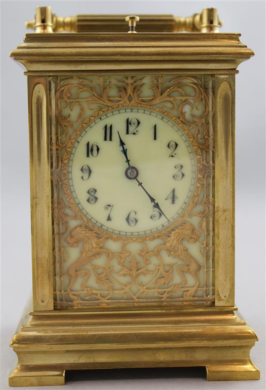 An Edwardian ormolu hour repeating carriage clock, 6.5in.